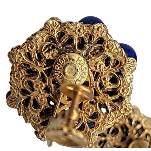 Miriam Haskell Patriotic Bead Cluster Clip On Earrings Rare Vintage Signed Pat # - Picture 4 of 12